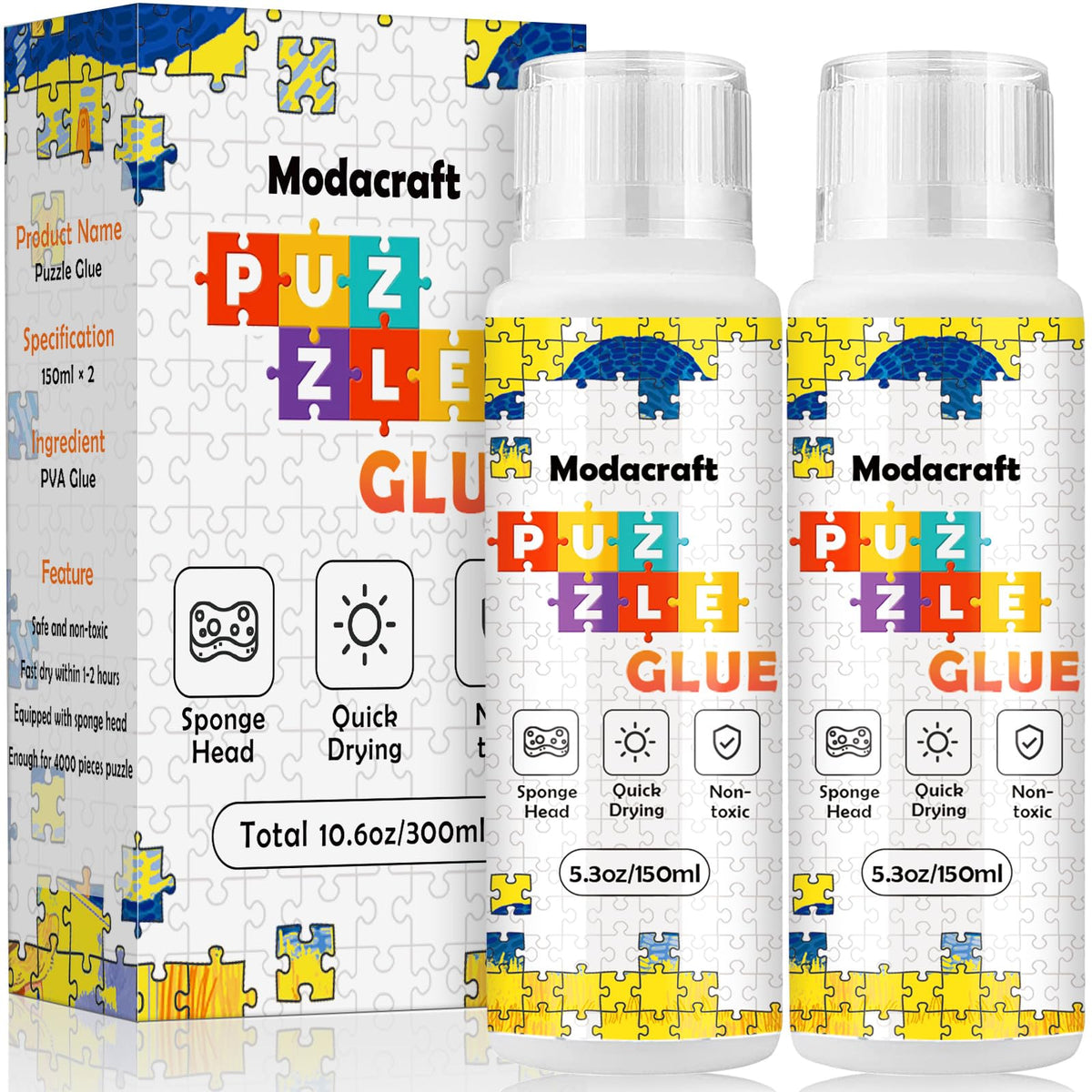 Modacraft Jigsaw Glue two-pack 150ml for durable puzzle preservation