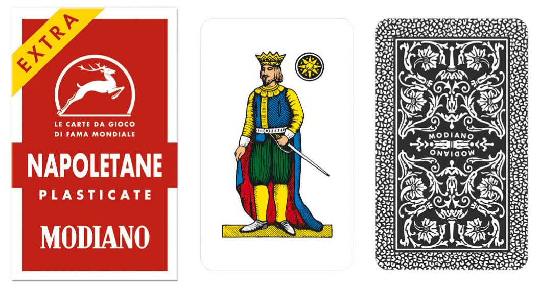Modiano Napolitane 97/25 deck top view for authentic Italian card gaming