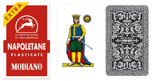 Modiano Napolitane 97/25 deck top view for authentic Italian card gaming