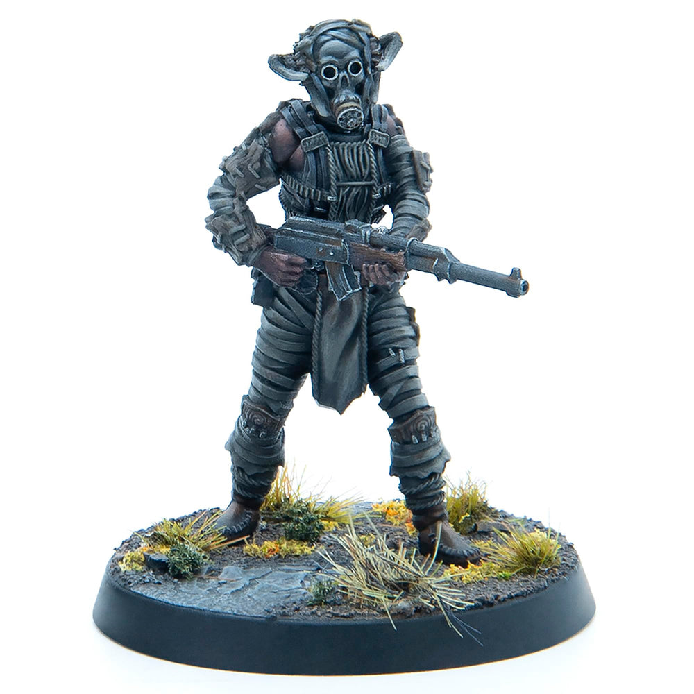 Modiphius Fallout Cult of the Mothman male cultist pose for dramatic moments.