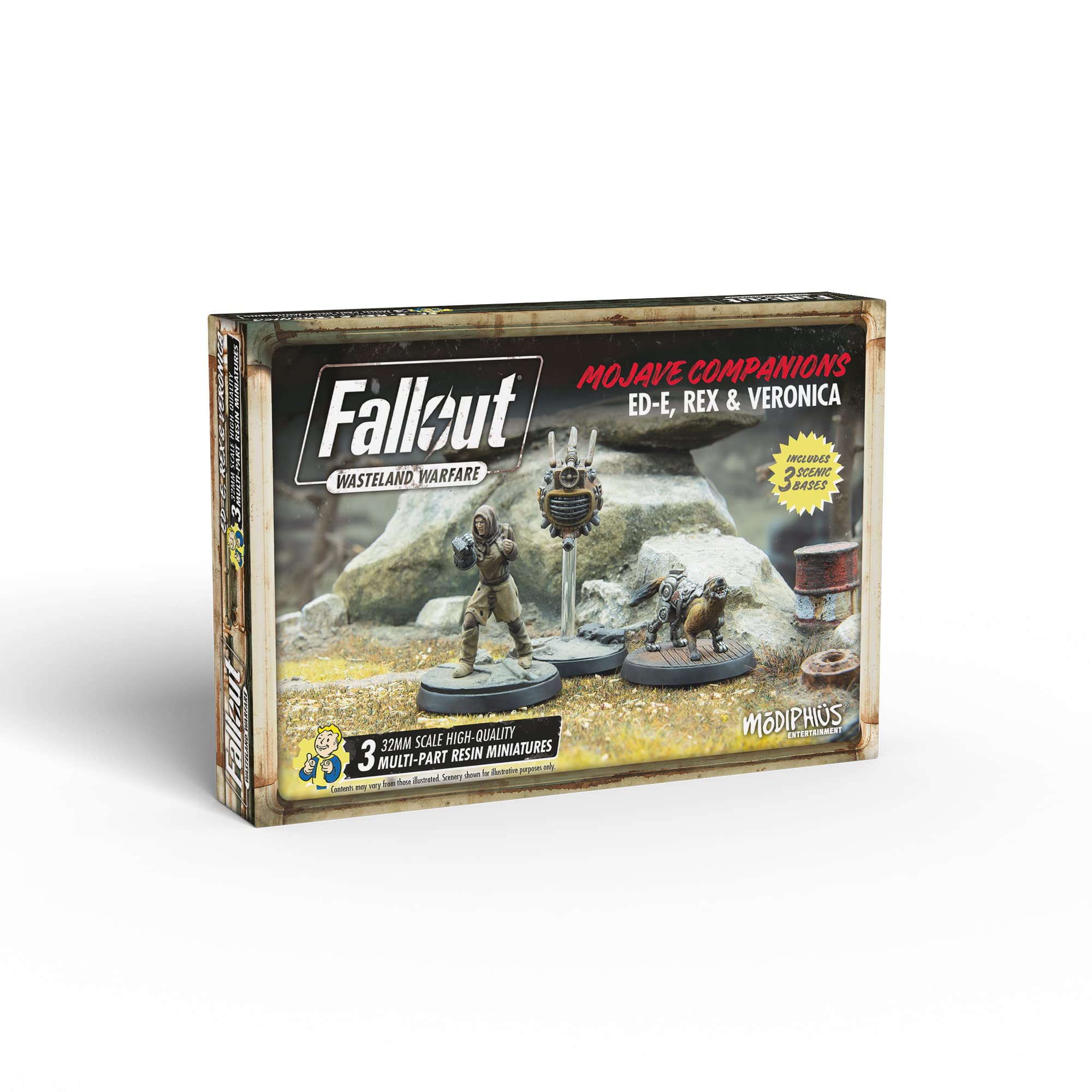 Modiphius Fallout Wasteland card pack with Ed-E Rex Veronica rules enhances scenario play.