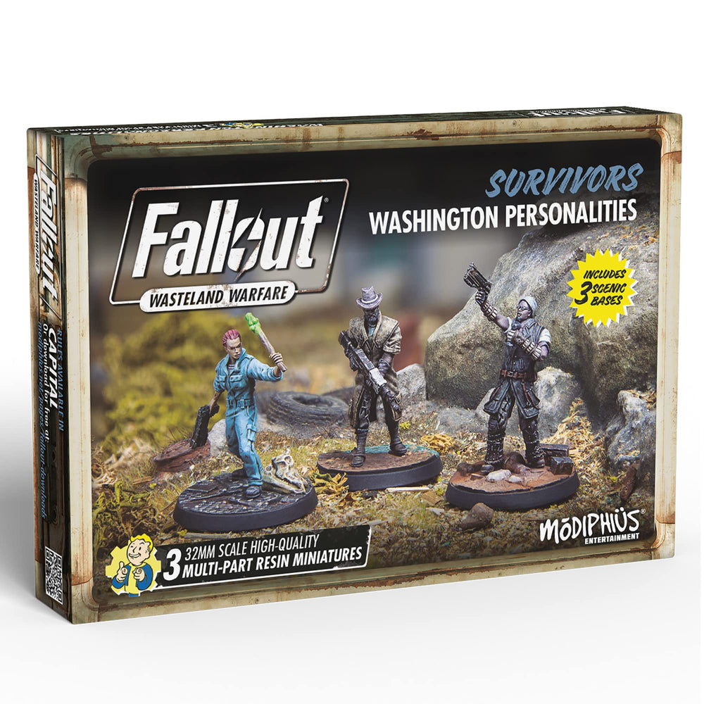 Modiphius Fallout Wasteland Warfare Three Dog figure on a detailed base for tabletop battles.