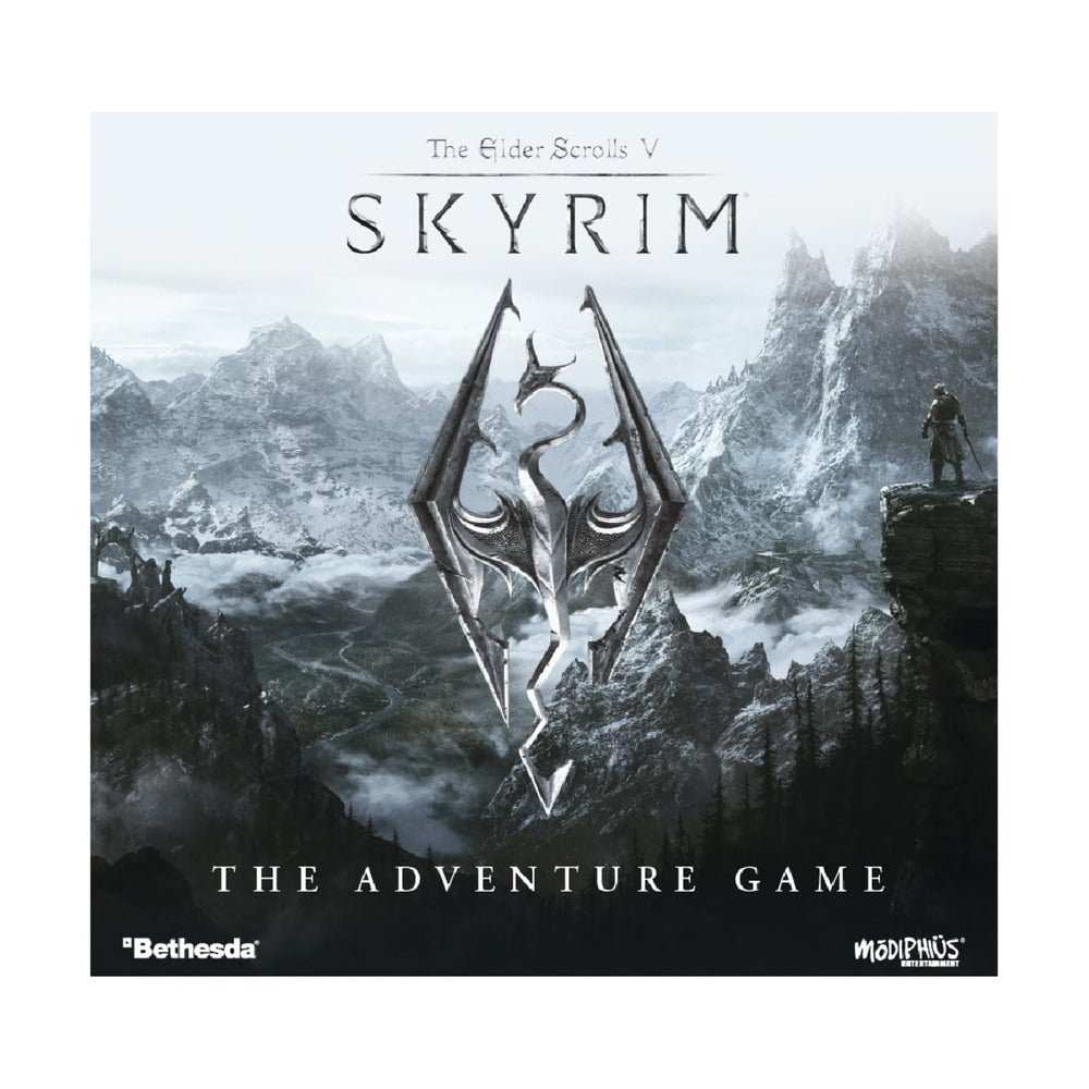 Modiphius Skyrim The Adventure Game box art highlights immersive open-world quests.