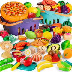 MOEAWS cutting play food 115-piece set for interactive toddler kitchen play.