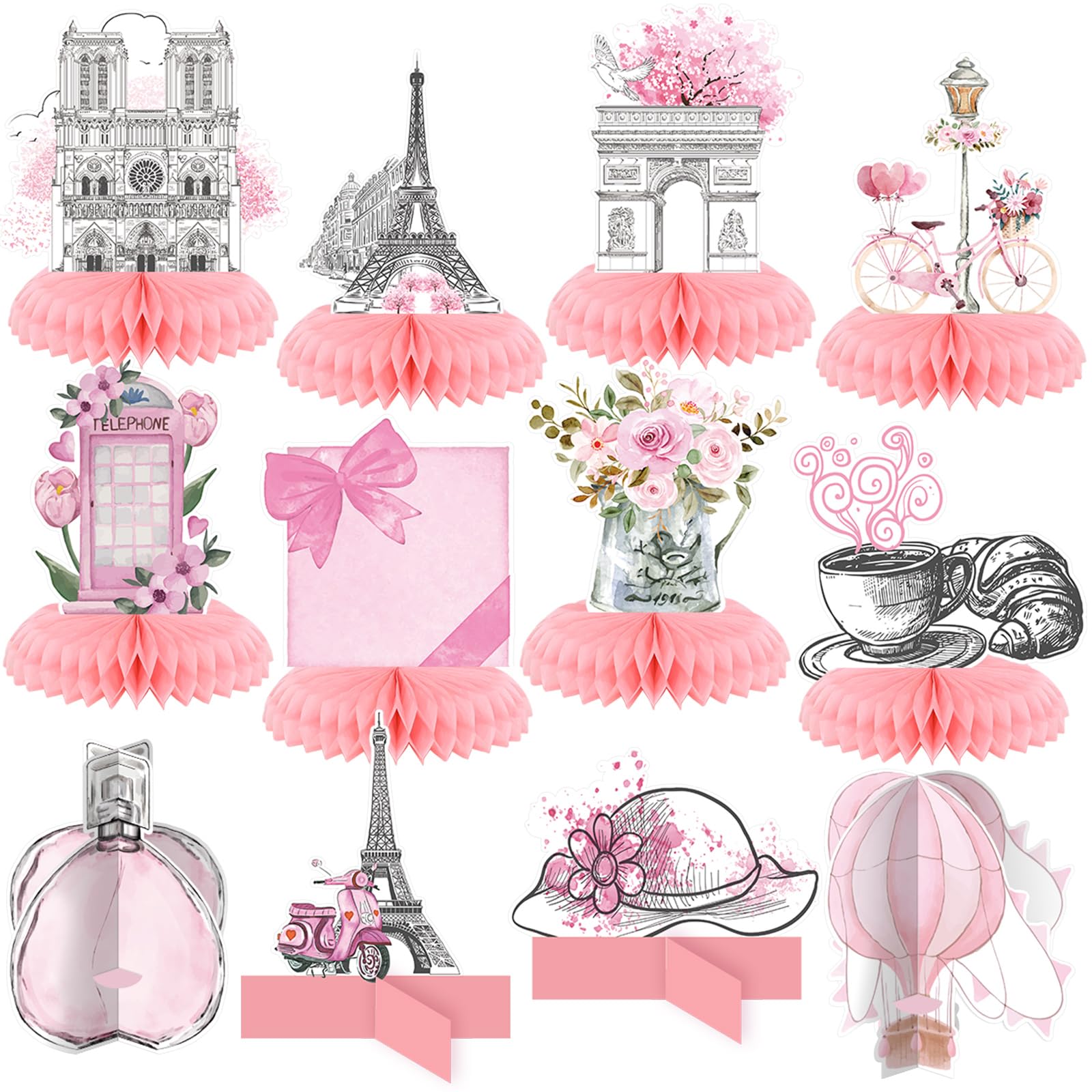 Moinchore Paris honeycomb centerpiece featuring the Eiffel Tower for elegant table decor.