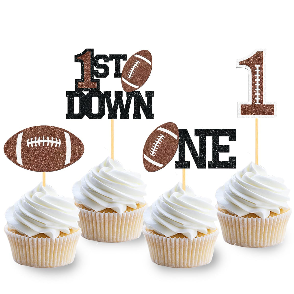 Moitkptt football style-a cupcake topper to decorate 1st birthday cupcakes