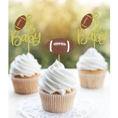Moitkptt football Oh Baby topper design enhances cupcakes décor.
