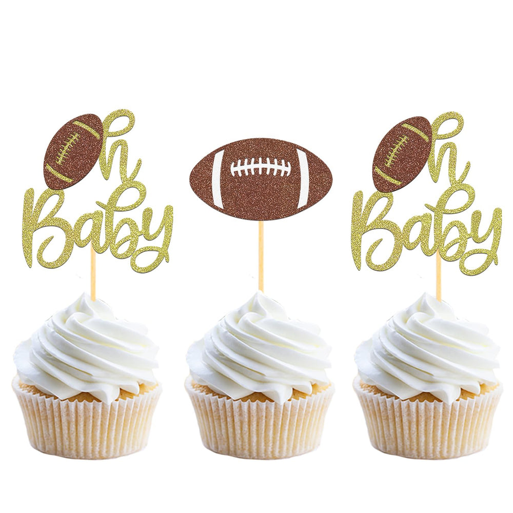 Moitkptt Oh Baby football cupcake topper for baby shower desserts.