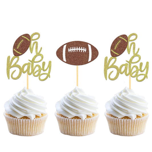 Moitkptt Oh Baby football cupcake topper for baby shower desserts.