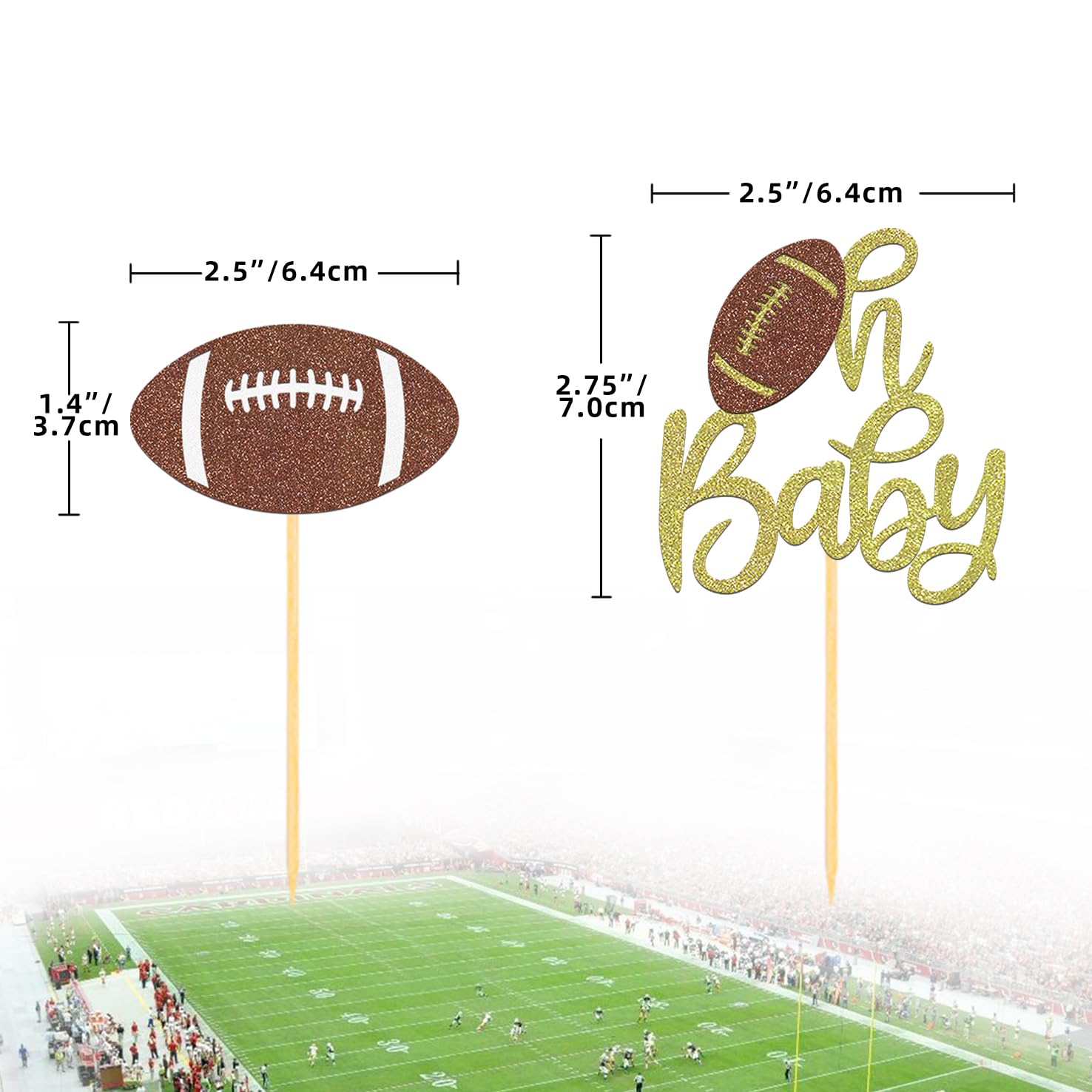 Moitkptt Oh Baby football cupcake topper design for party desserts.