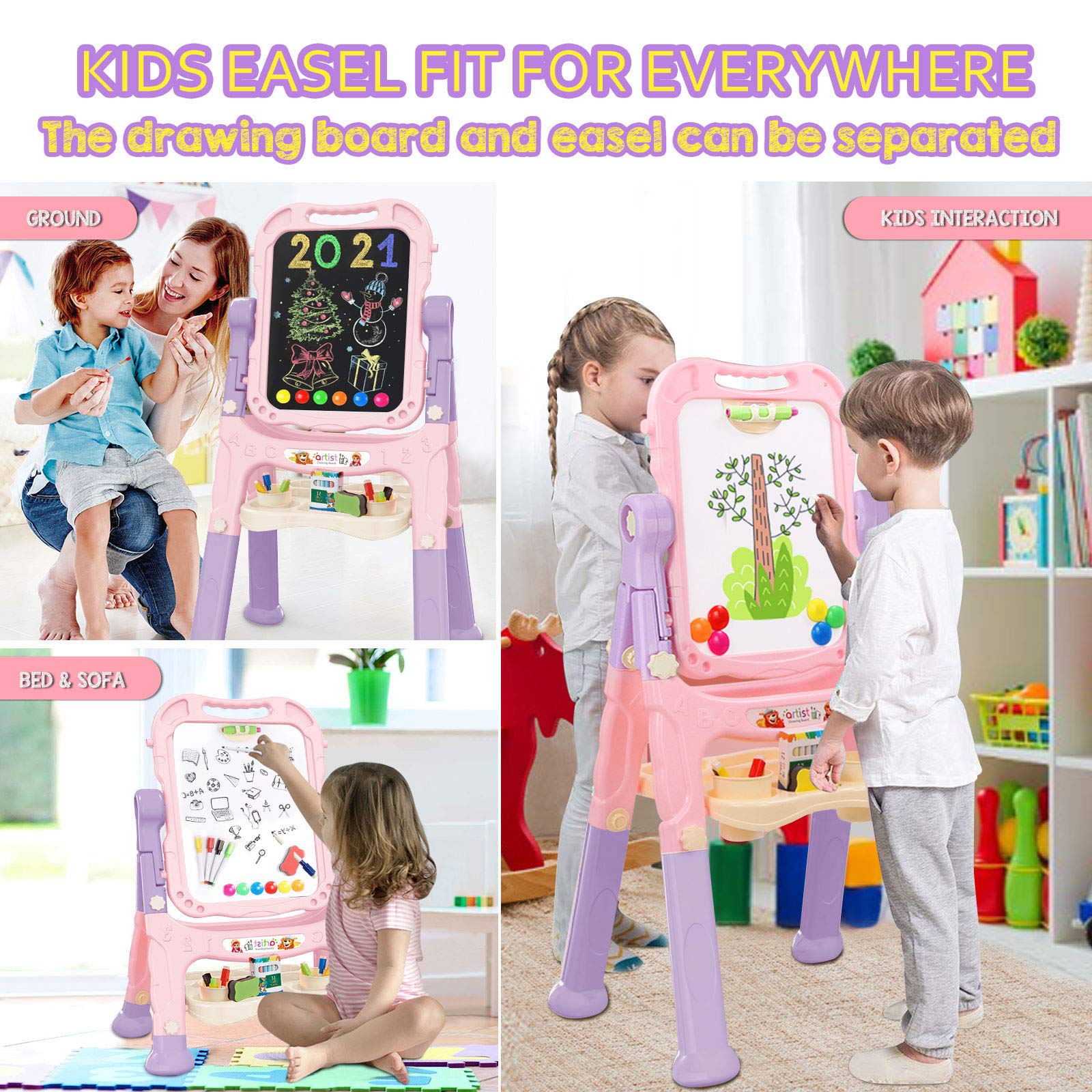 Mojitodon pink easel being assembled for a simple, fun kid activity.