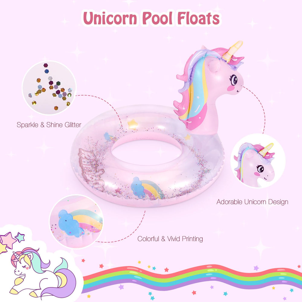 MoKo unicorn float uses safe PVC for skin-friendly water play.