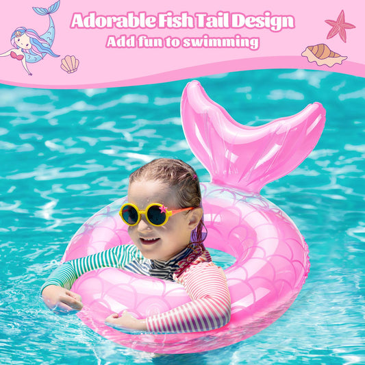 MoKo pink inflatable swimming ring, side view, durable and portable water toy