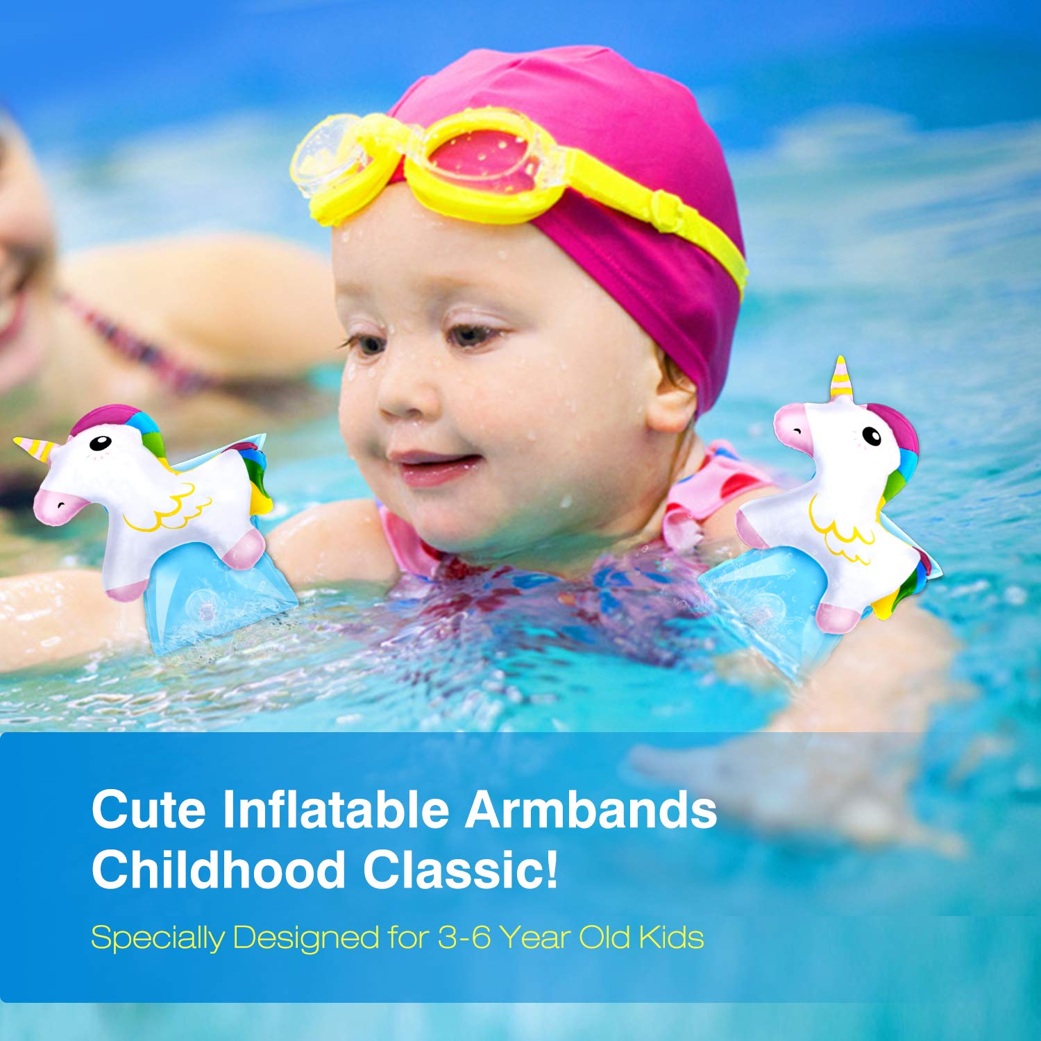MoKo kids arm floaties feature drum-design for snug arm fit during practice.