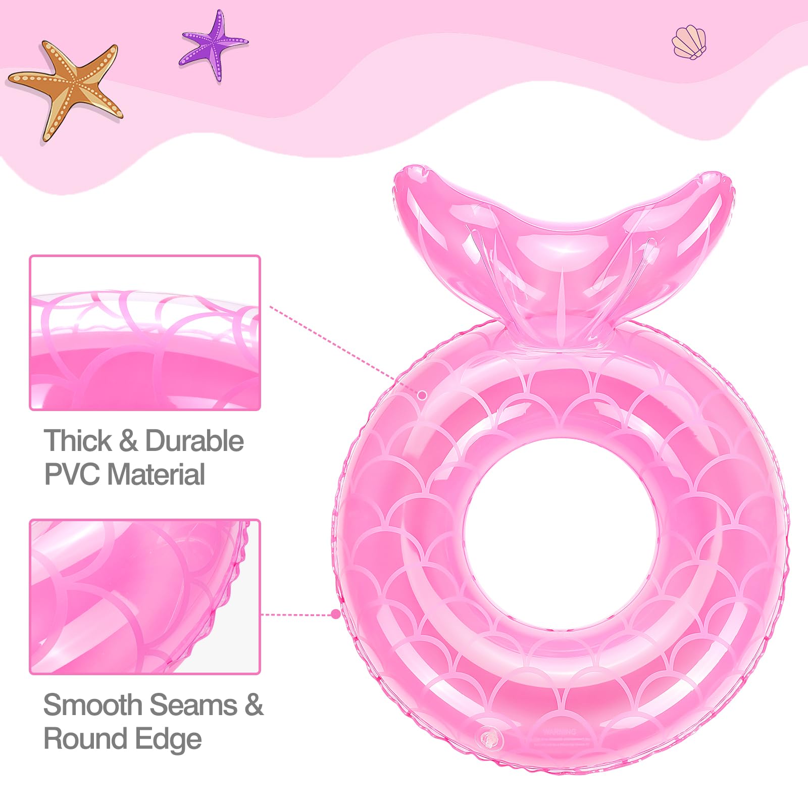 MoKo kids pool float pink tail design, adds playful buoyancy