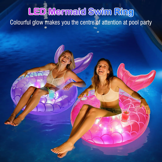MoKo LED-light pool float creating ambient glow for nighttime swimming