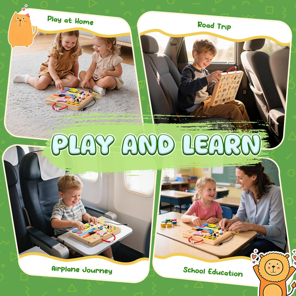 MoKo compact busy board keeps toddlers engaged during trips and at home.