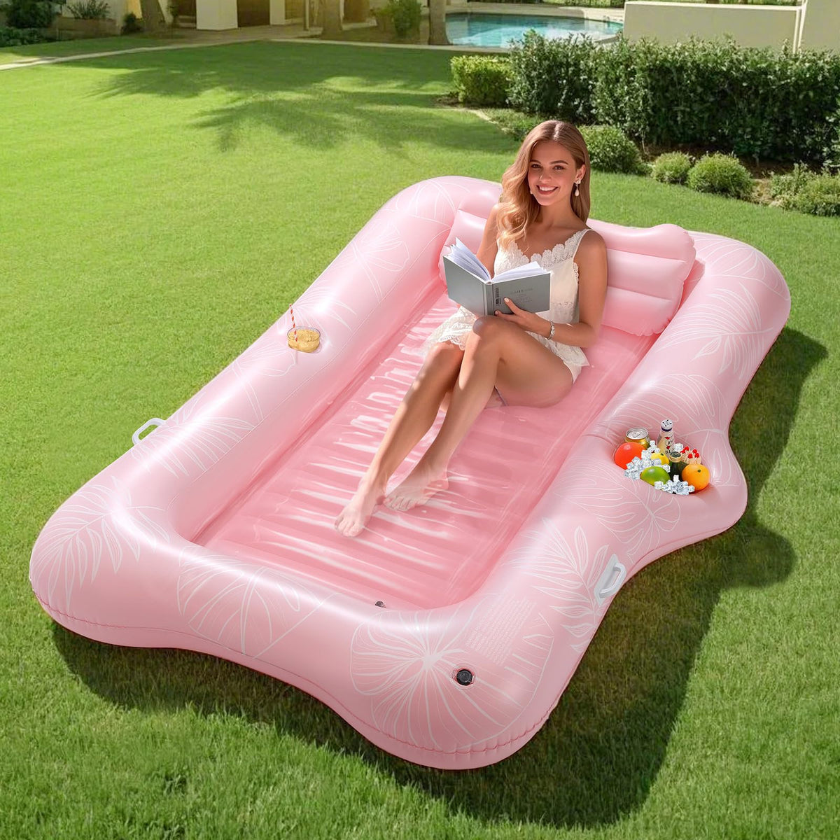 MoKo pool floats adult bed on water offers relaxed sunbathing and buoyant support.