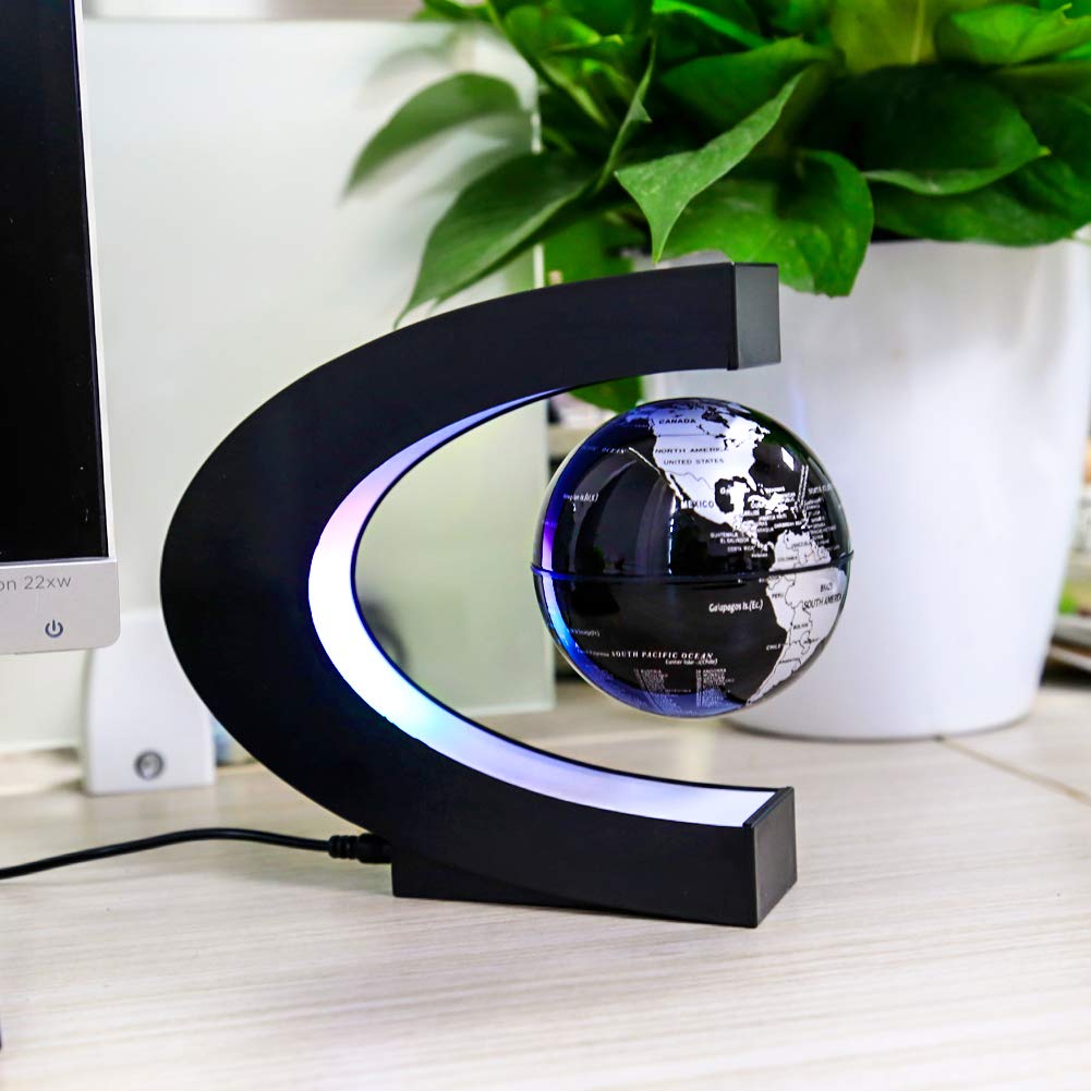 MOKOQI levitating globe with LED frame, adds ambient lighting to any workspace.