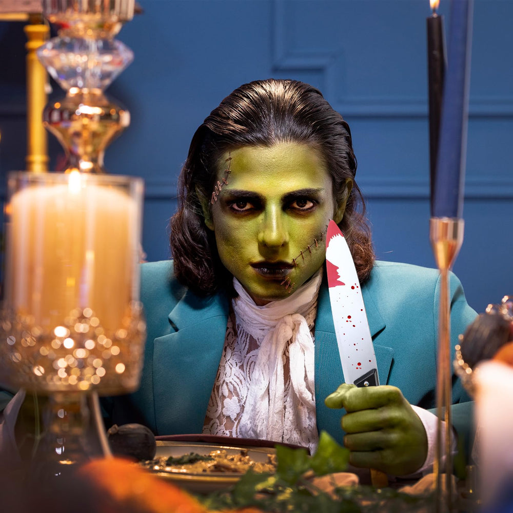Molain Full Bloody Knife prop shown as safe Halloween accessory
