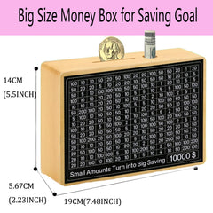 MoliDow money saving box papers and pens arranged for easy goal tracking
