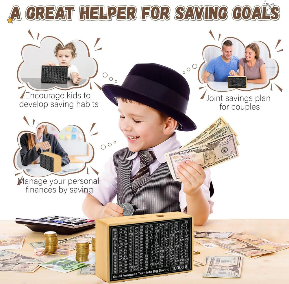 MoliDow money saving box side view shows compact, stylish storage for goals