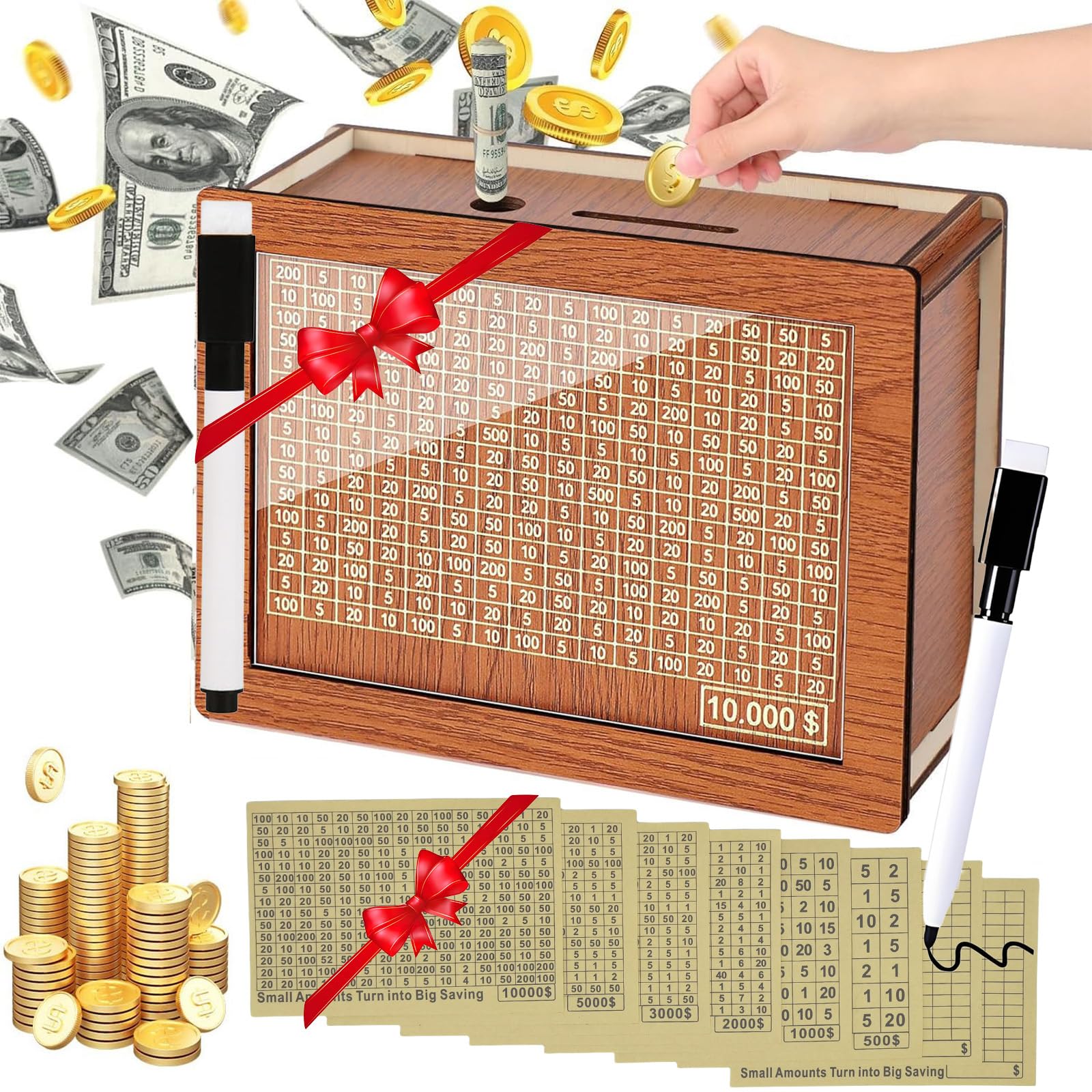MoliDow Money Saving Box wooden piggy bank for durable savings