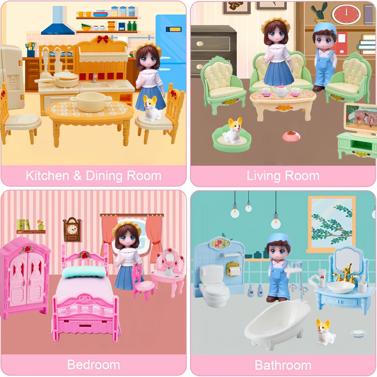 Molingxuan Princess Dollhouse bathroom suite provides elegant accessories for grooming play.