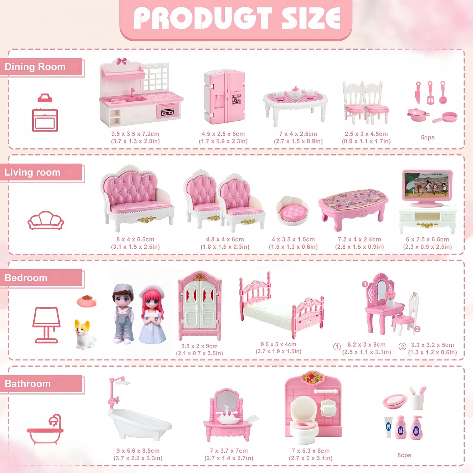 Molingxuan Princess dollhouse bedroom furniture in pink and white for cozy scenes