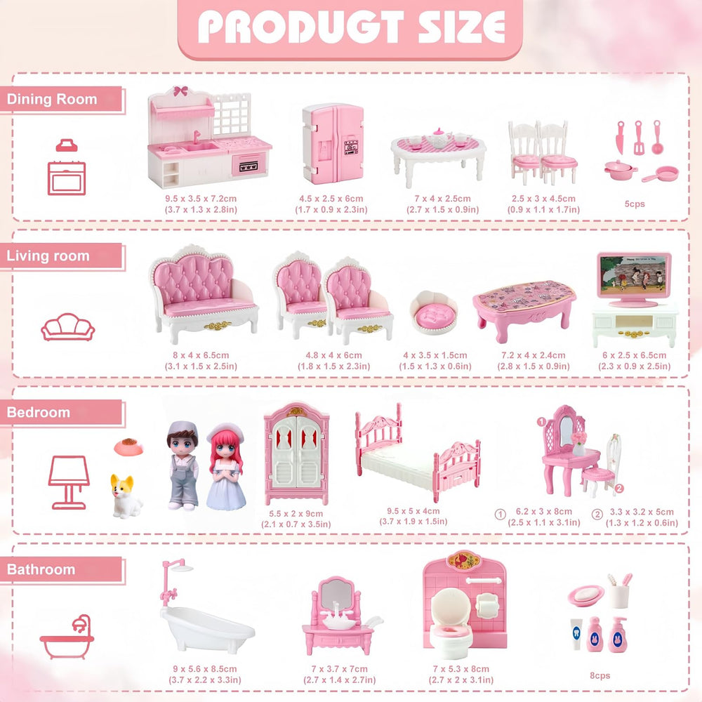 Molingxuan Princess dollhouse bedroom furniture in pink and white for cozy scenes