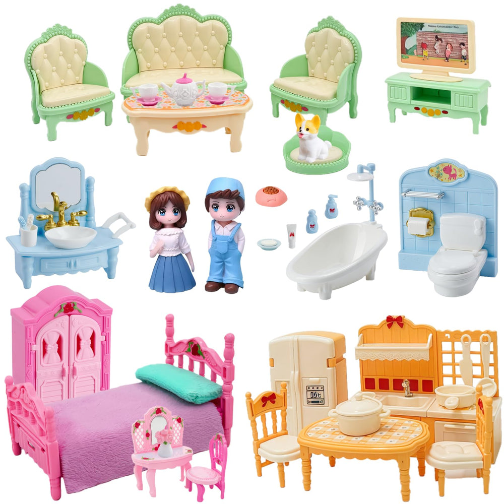 Molingxuan Princess Dollhouse living room furniture set enhances imaginative play with pink tufted seating.