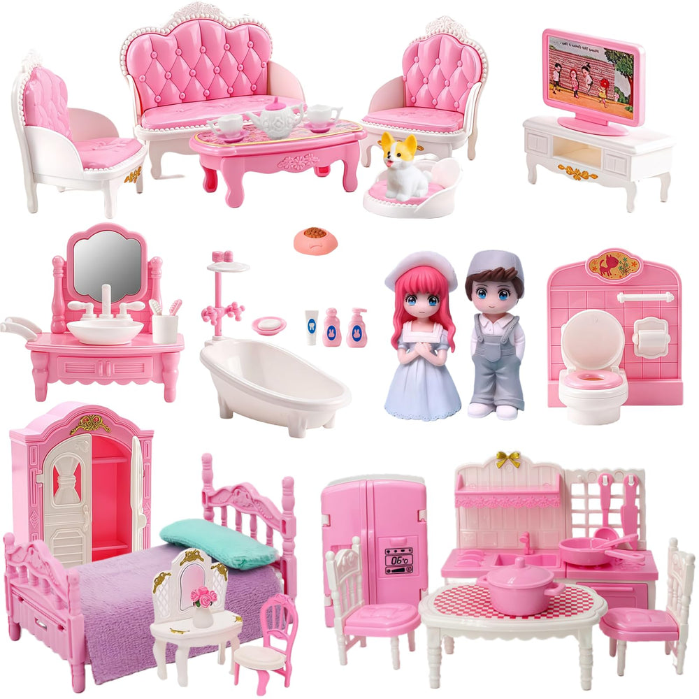 Molingxuan Princess dollhouse living room set with pink tufted seating for imaginative play
