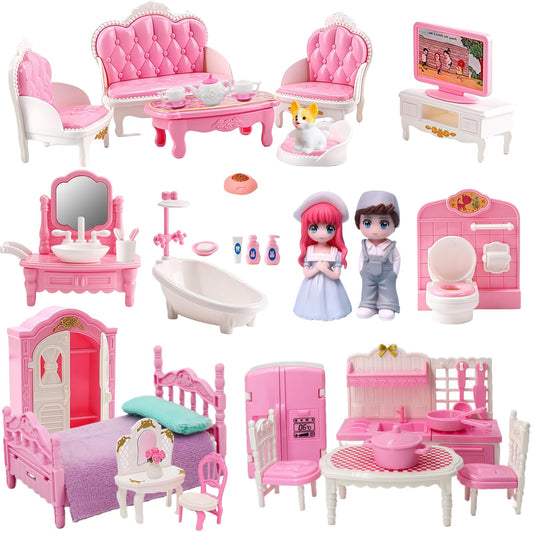 Molingxuan Princess dollhouse living room set with pink tufted seating for imaginative play