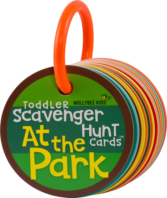 MOLLYBEE KIDS toddler outdoor scavenger hunt cards in park scene boost curiosity and active exploration.