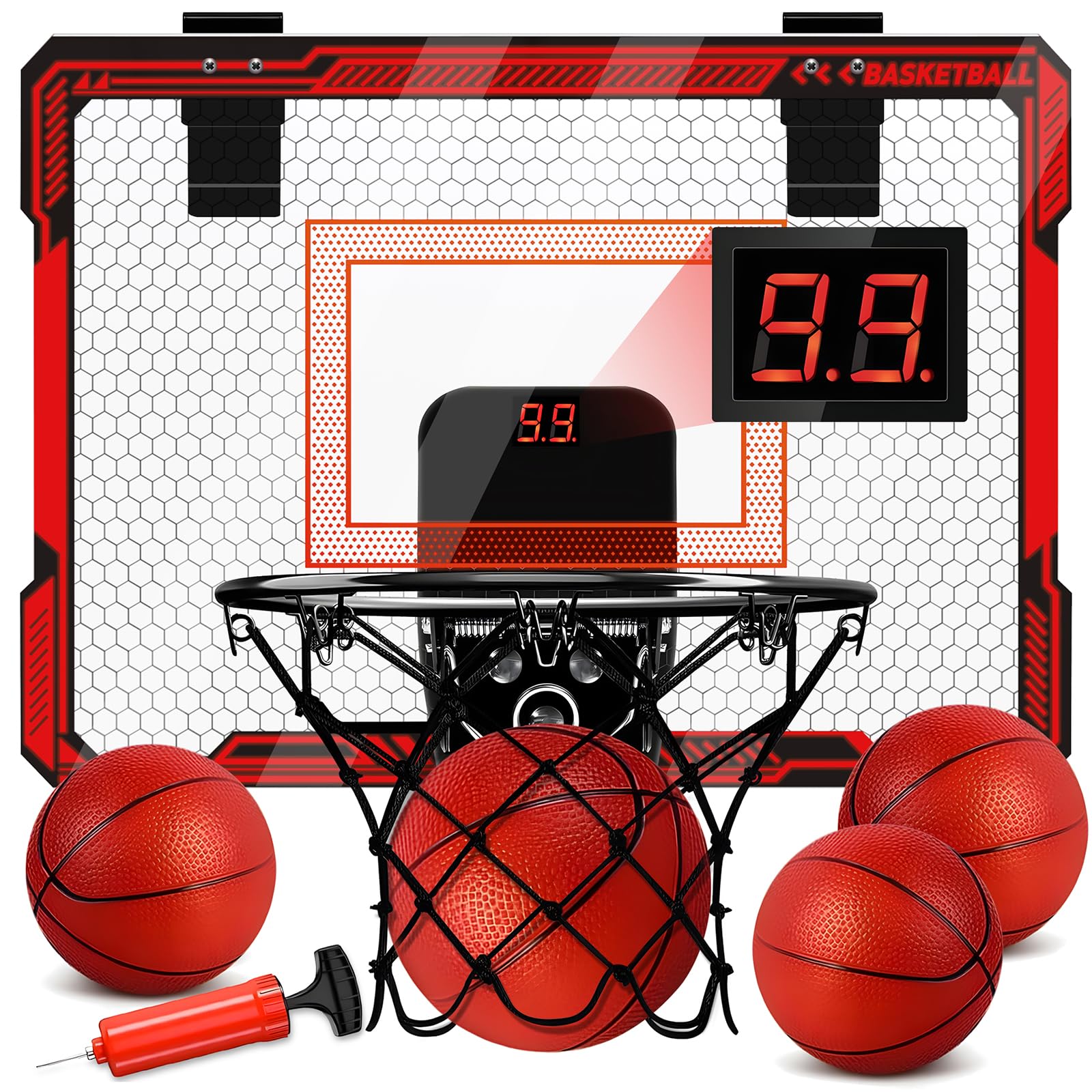 Molutsody indoor basketball hoop with LED lights enhances nighttime play.
