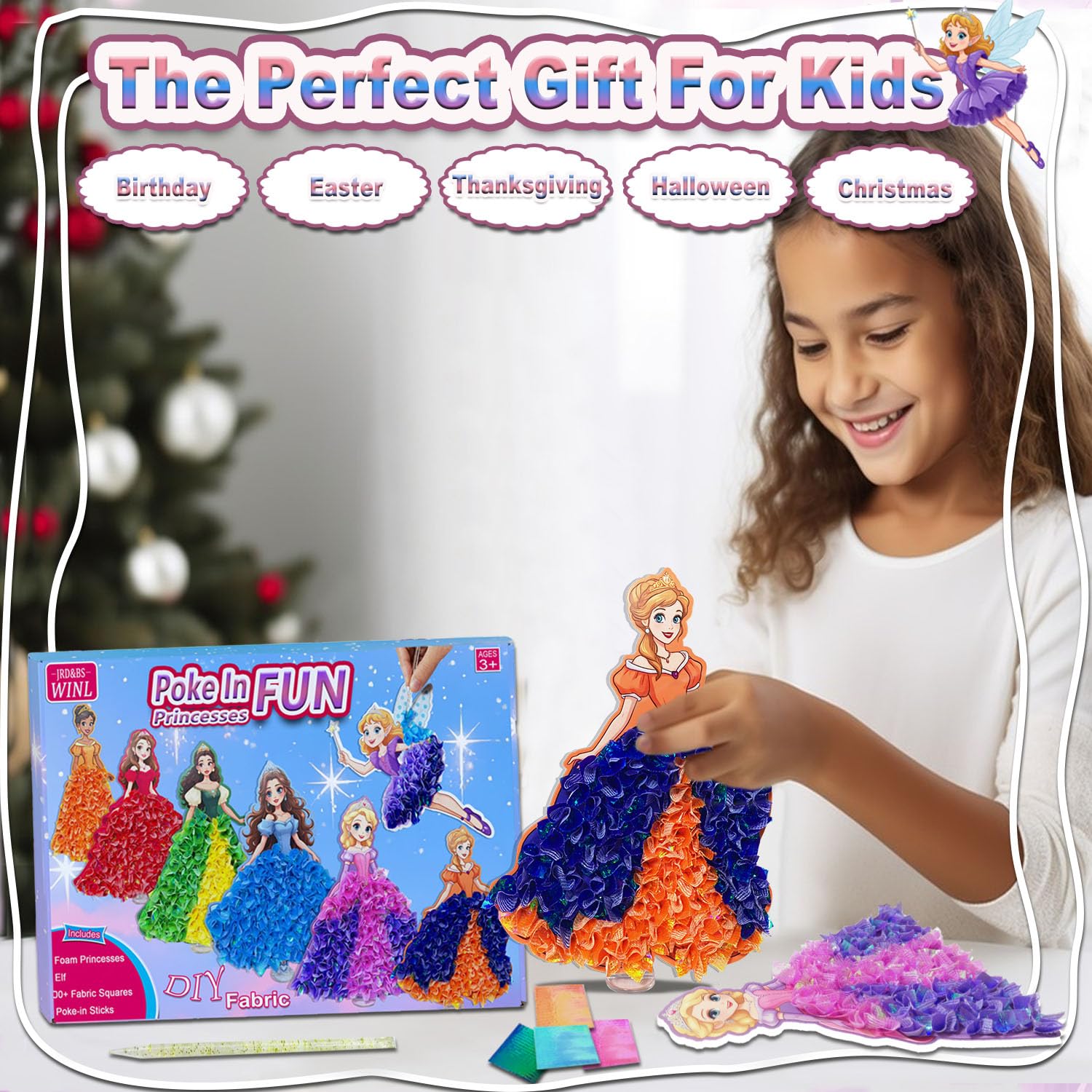 momandmyaboys poke-in-princess-art-kit display-chain shows finished art as room decor.