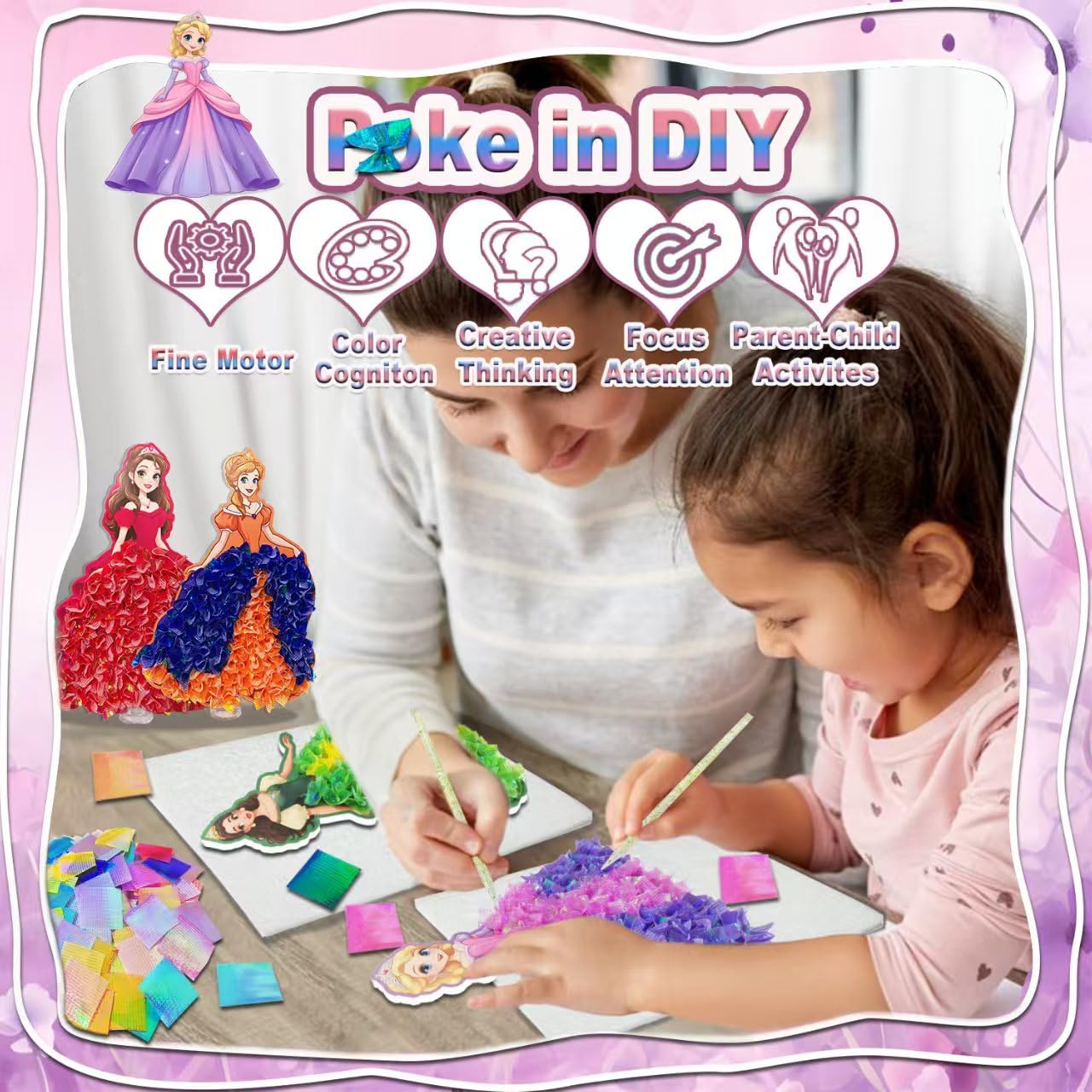 momandmyaboys poke-in-princess-art-kit fabric-squares vibrant colors spark imaginative dress adornments.