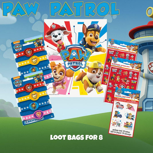 Momentko Paw Patrol loot bags ready to fill with treats and prizes.