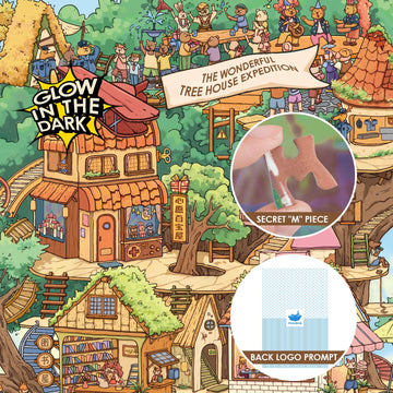 MOMIBOOK detailed tree house artwork closeup reveals intricate scenery and textures.