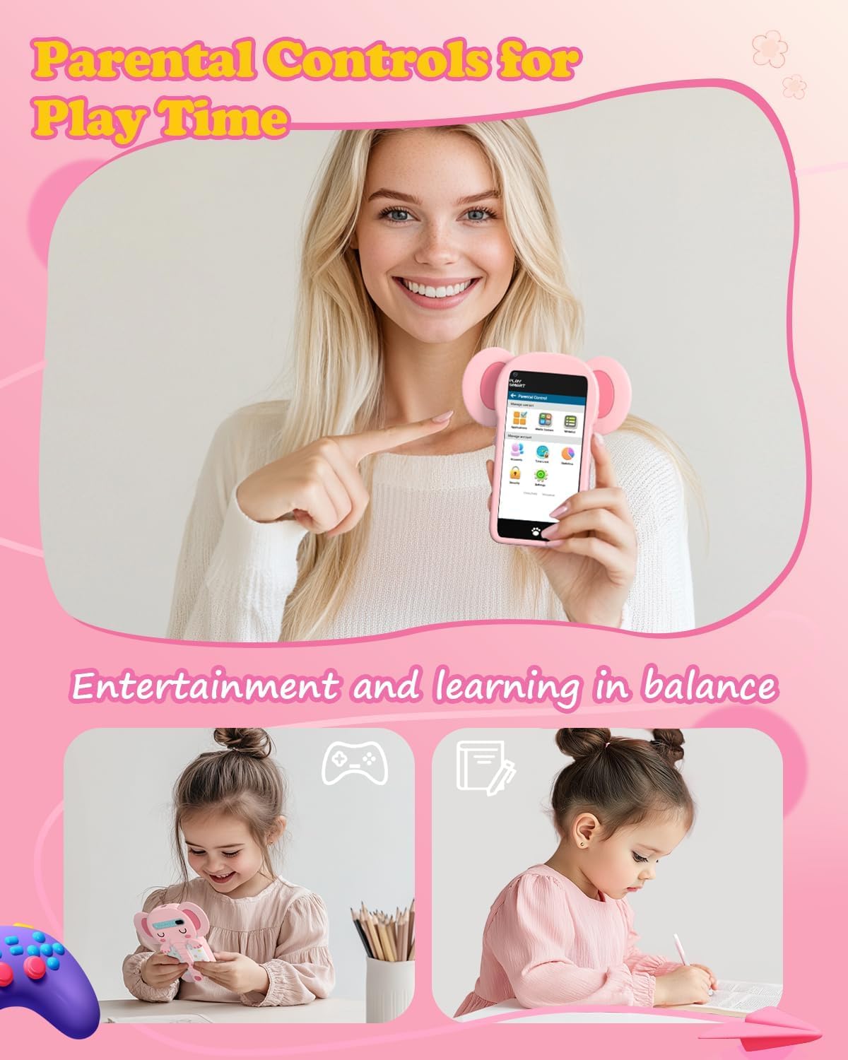 Momilla Kids Phone included charger cable supports longer play and learning sessions.