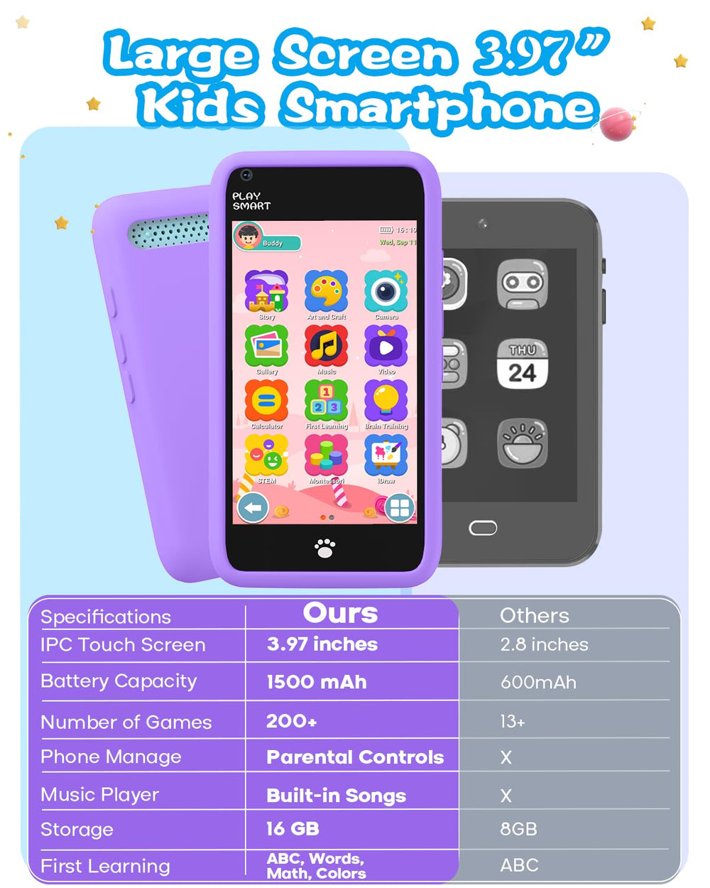 MOMILLA KDPS-1 games menu offers 200+ educational options.