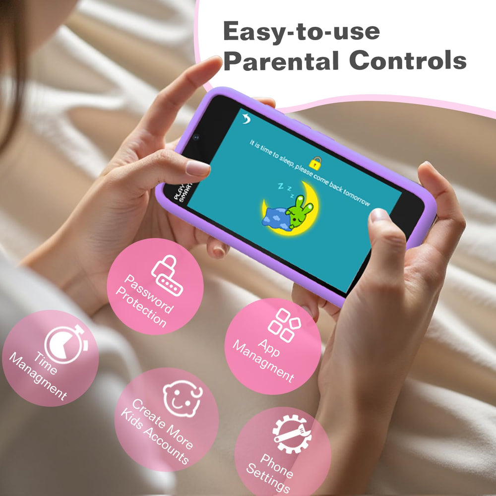 Momilla kids phone toy silicone case provides soft grip for little hands.