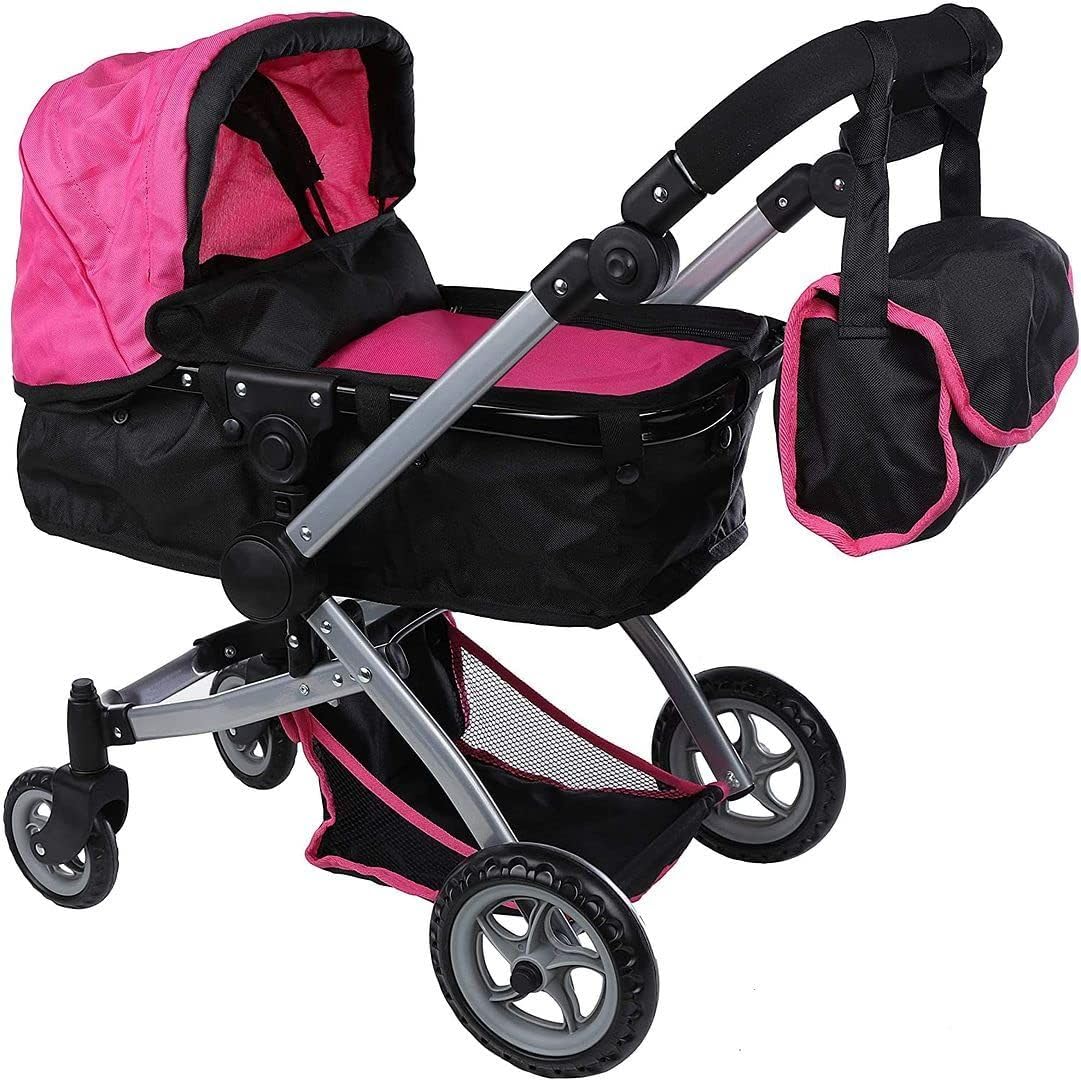 Mommy and Me Babyboo doll pram in pink with adjustable handle for child-facing play
