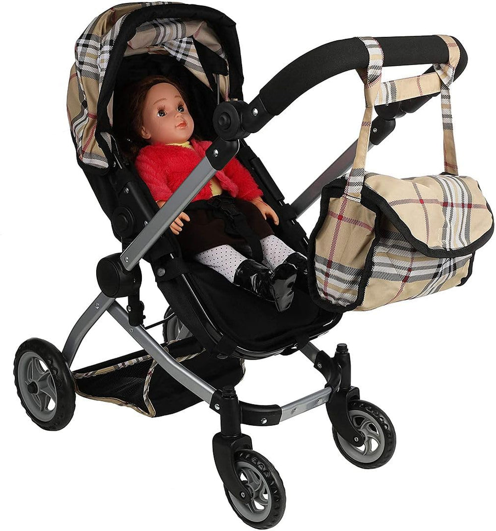 Durable beige plaid fabric and sturdy frame for lasting playtime