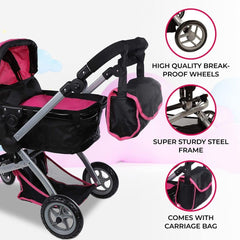 Mommy and Me Babyboo doll pram swiveling wheels for easy navigation