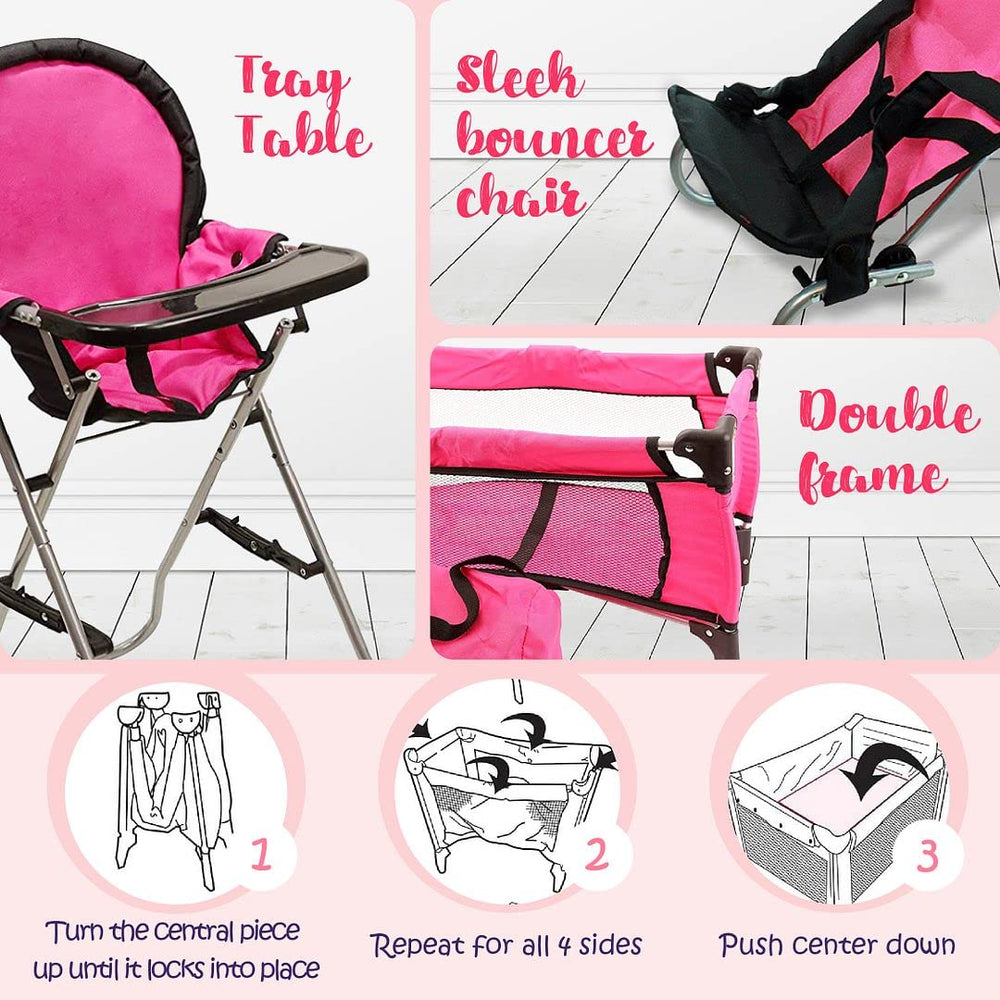 Mommy & Me pink doll crib Pack N' Play for naptime and gentle care.