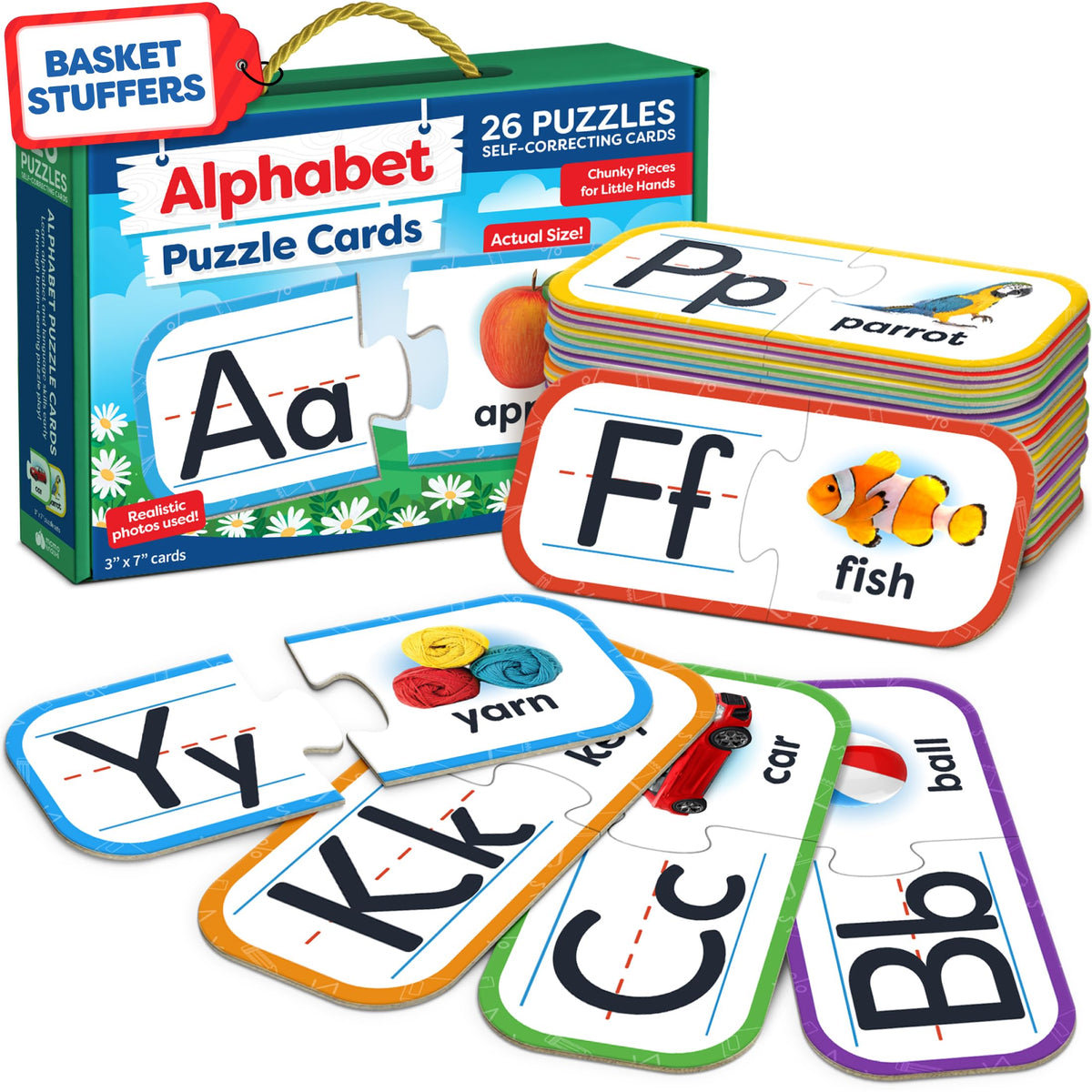 Momo and Nashi Alphabet Puzzle showing 26 self-correcting pairs for learning.