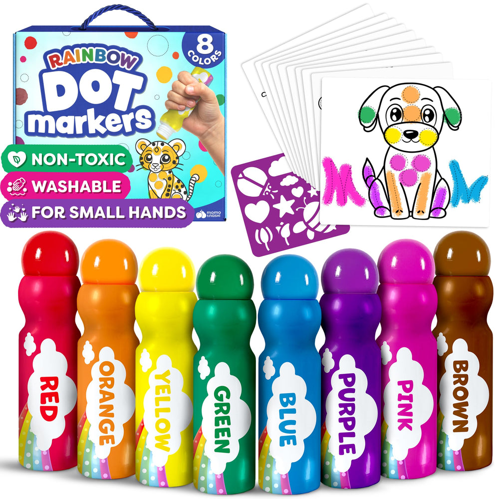 Momo & Nashi dot markers for toddlers in action, mess-free creativity.
