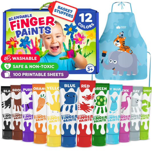 Momo & Nashi finger paint with 12 vibrant colors for creative toddler art projects