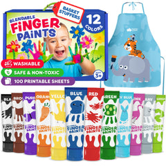 Momo & Nashi finger paint with 12 vibrant colors for creative toddler art projects